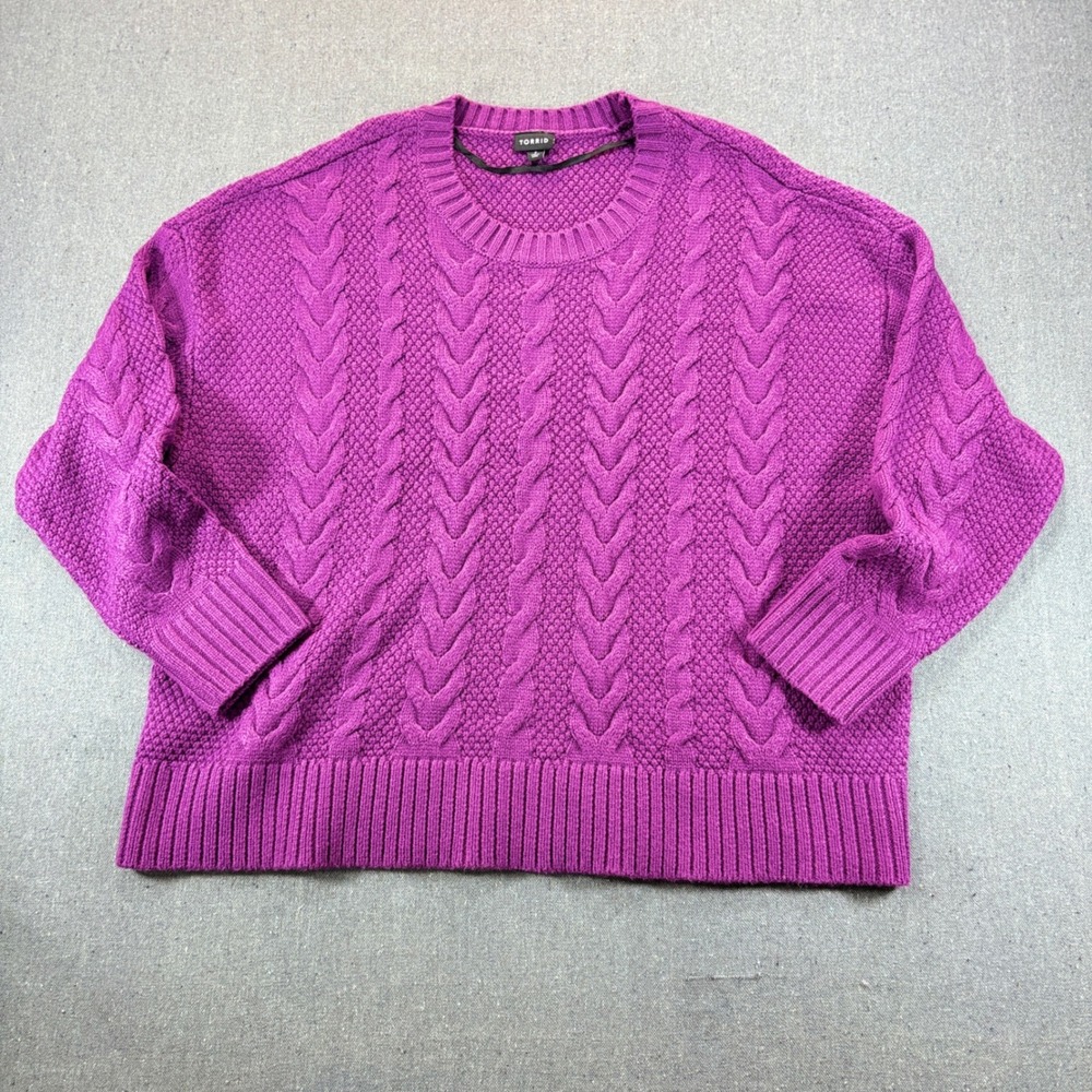 Torrid Purple Cable Knit Crewneck Sweater Plus Size 2